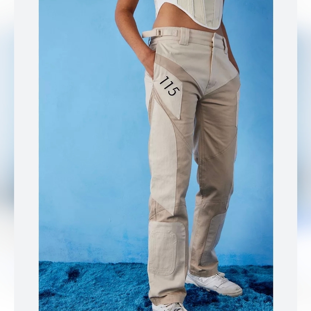 House Of Sunny Ecru Racer Cargo Pants